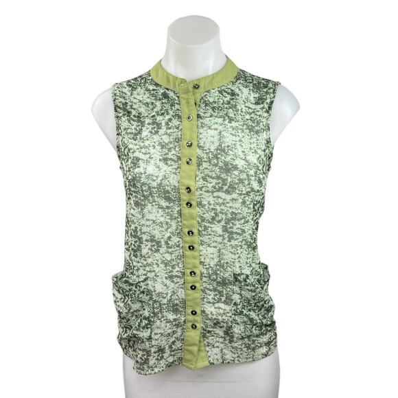 Vero Moda Green Mock Neck Printed Pocket Sleeveless Button Down Shirt Size S - Picture 1 of 4